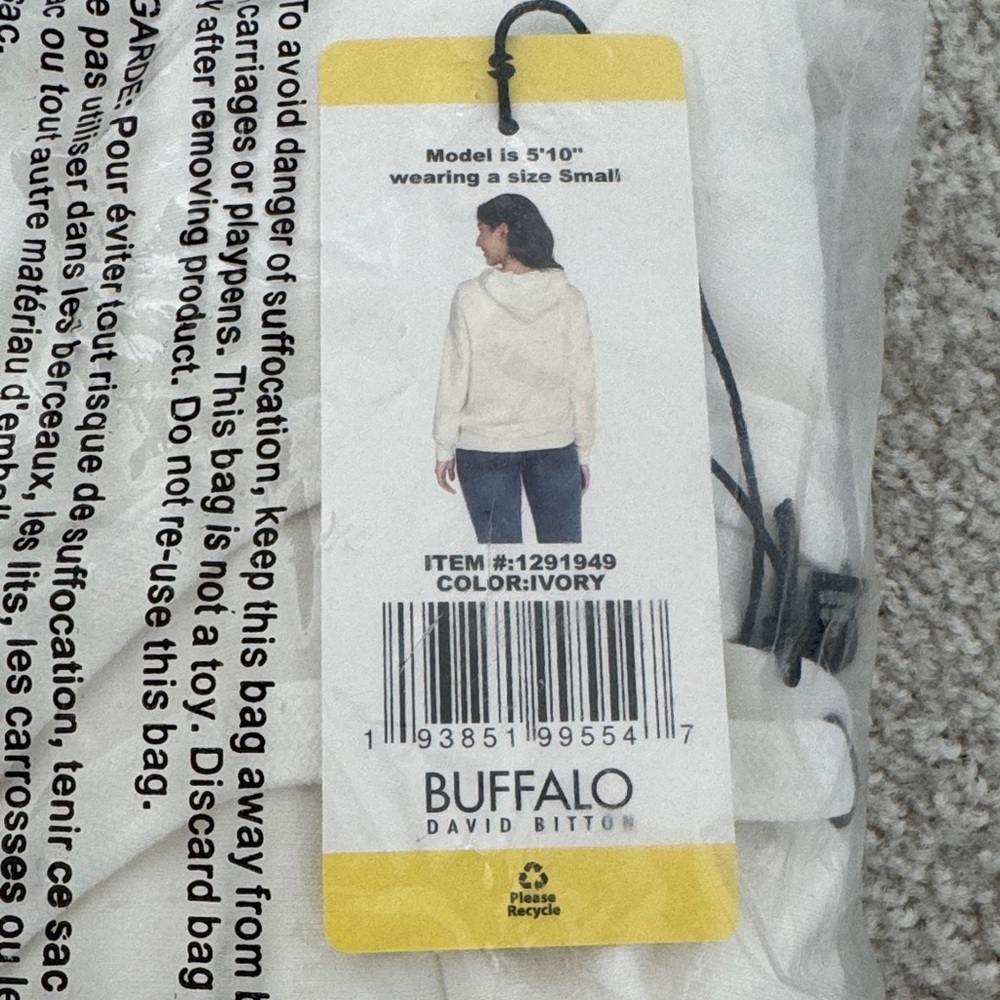 Buffalo David Bitton Women’s Ivory Hoodie, Small, NWT